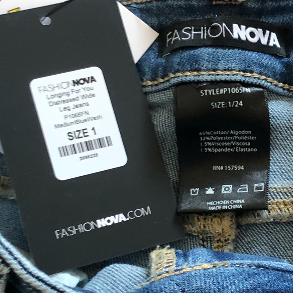 Distressed Wide Leg Jeans - Medium Blue Wash - Picture 2 of 4